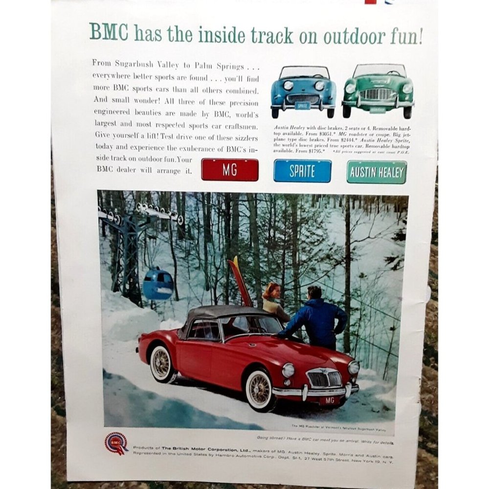 British Motors MG Sprite Austin Healey 1961 Original Magazine Print Ad vintage
